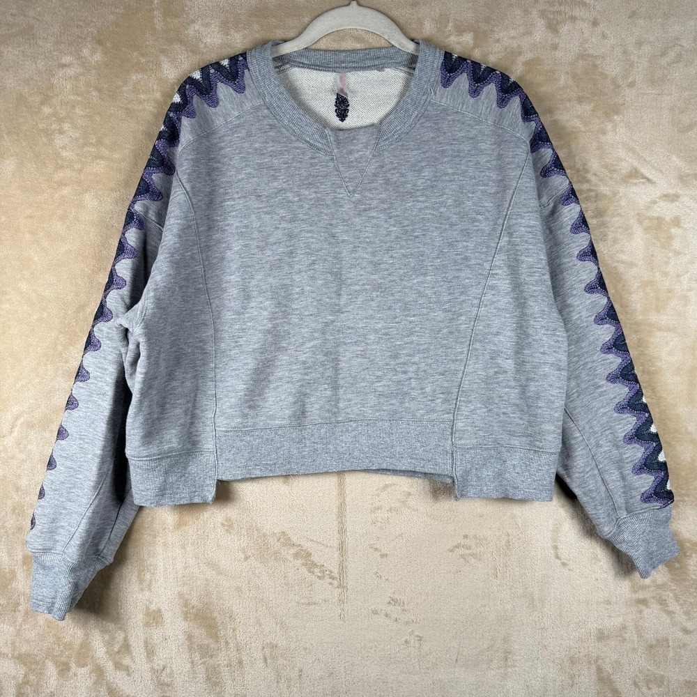 FP Movement Feeling Wavy Intercept Womens XS Oversized Grey Cropped Sweatshirt
